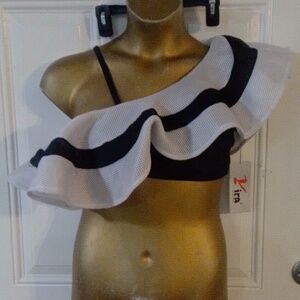 Black and white bathing suit top